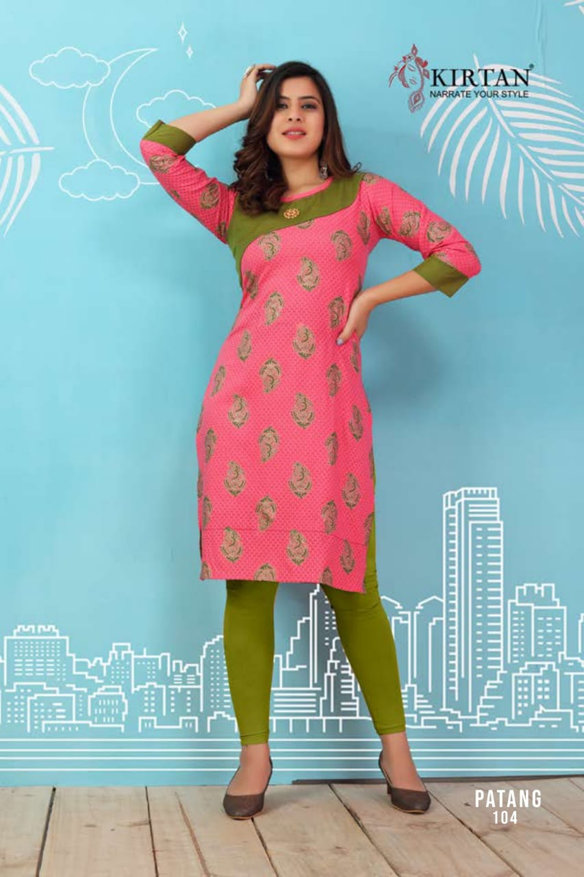 Kirtan Patang Rayon Printed Running Wear Kurti Wholesaler